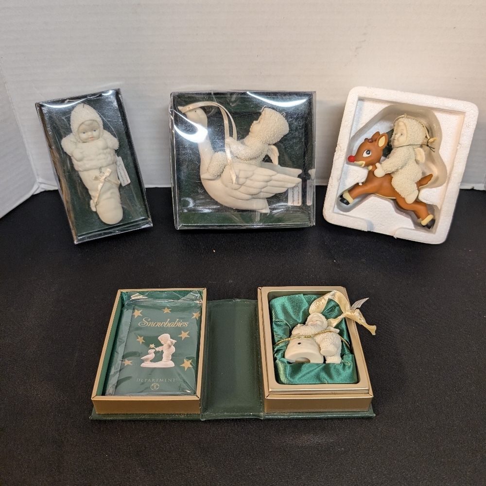 Snowbabies Dept 56 Lot of 4 Rudolph, Snowman, Animals Figurines  Ornament Bundle